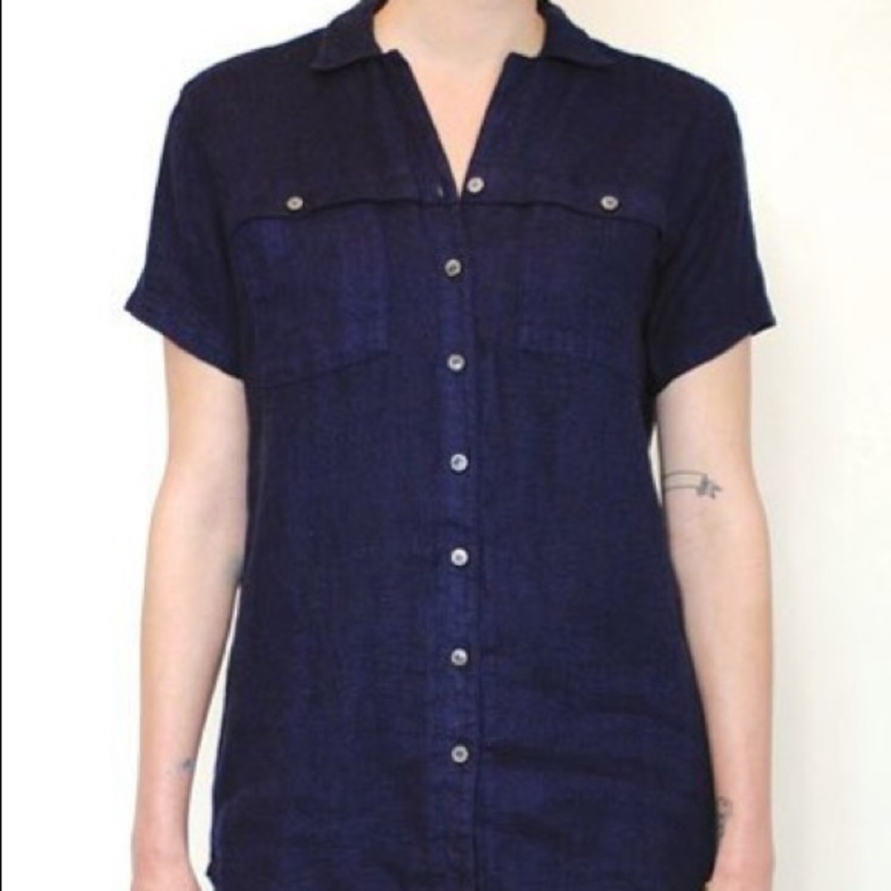 Curator Rosie the Riveter light blue linen blouse